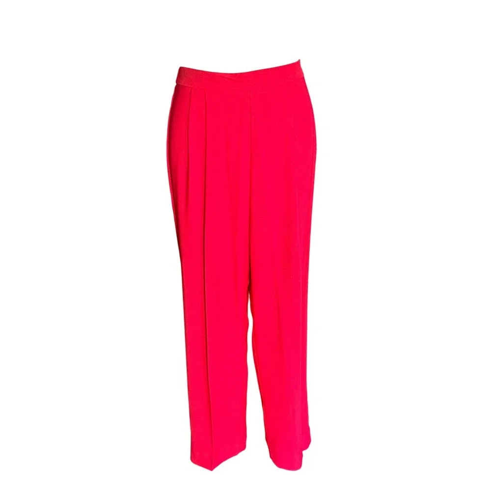 Vintage Red 2 Piece Pant Suit‎ Asymmetrical Button Blazer Pleated Trousers 1980s